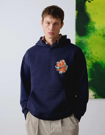 Oversized Fit Hoodie With Front And Back Floral Embroidery