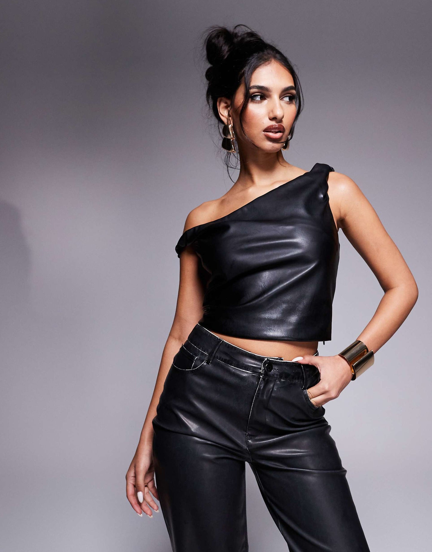 Asymmetric Faux Leather Top