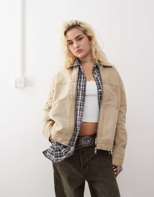 Barn Jacket With Collar And Front Patch Pockets