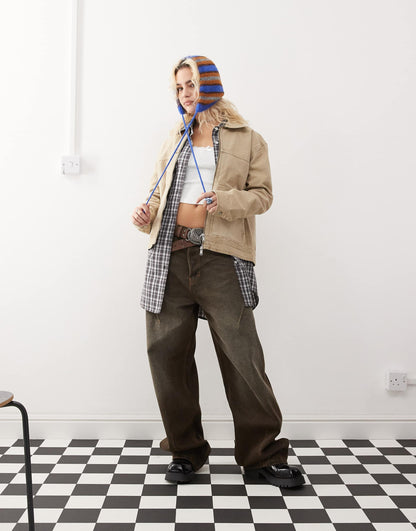 Barn Jacket With Collar And Front Patch Pockets