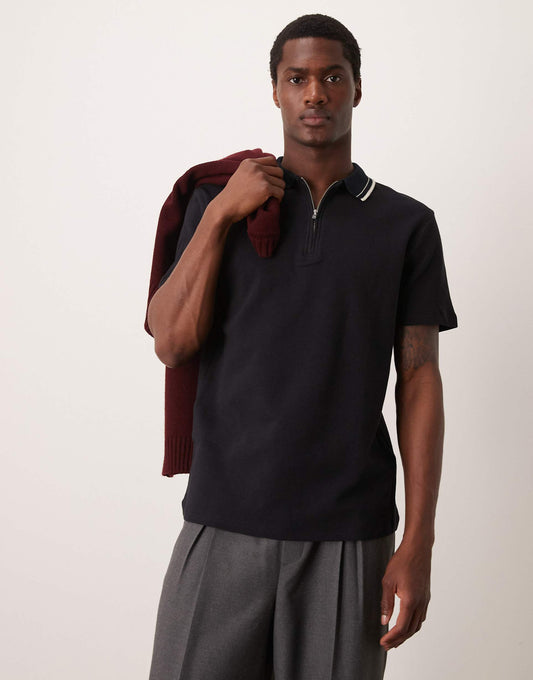 Waffle Polo With Zip