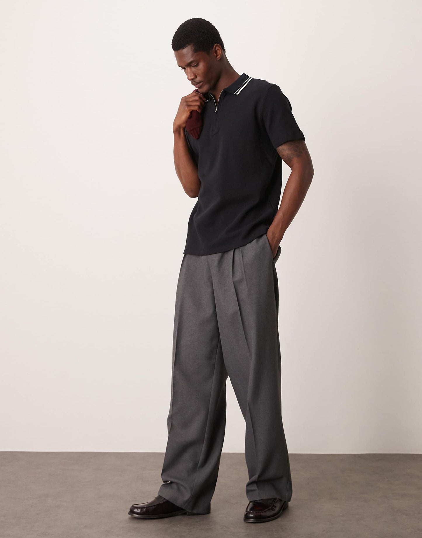 Waffle Polo With Zip