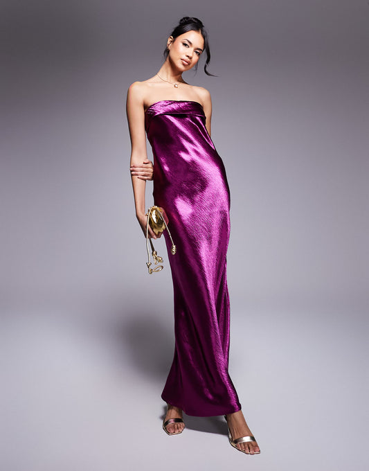 Bandeau Liquid Satin Midi Dress