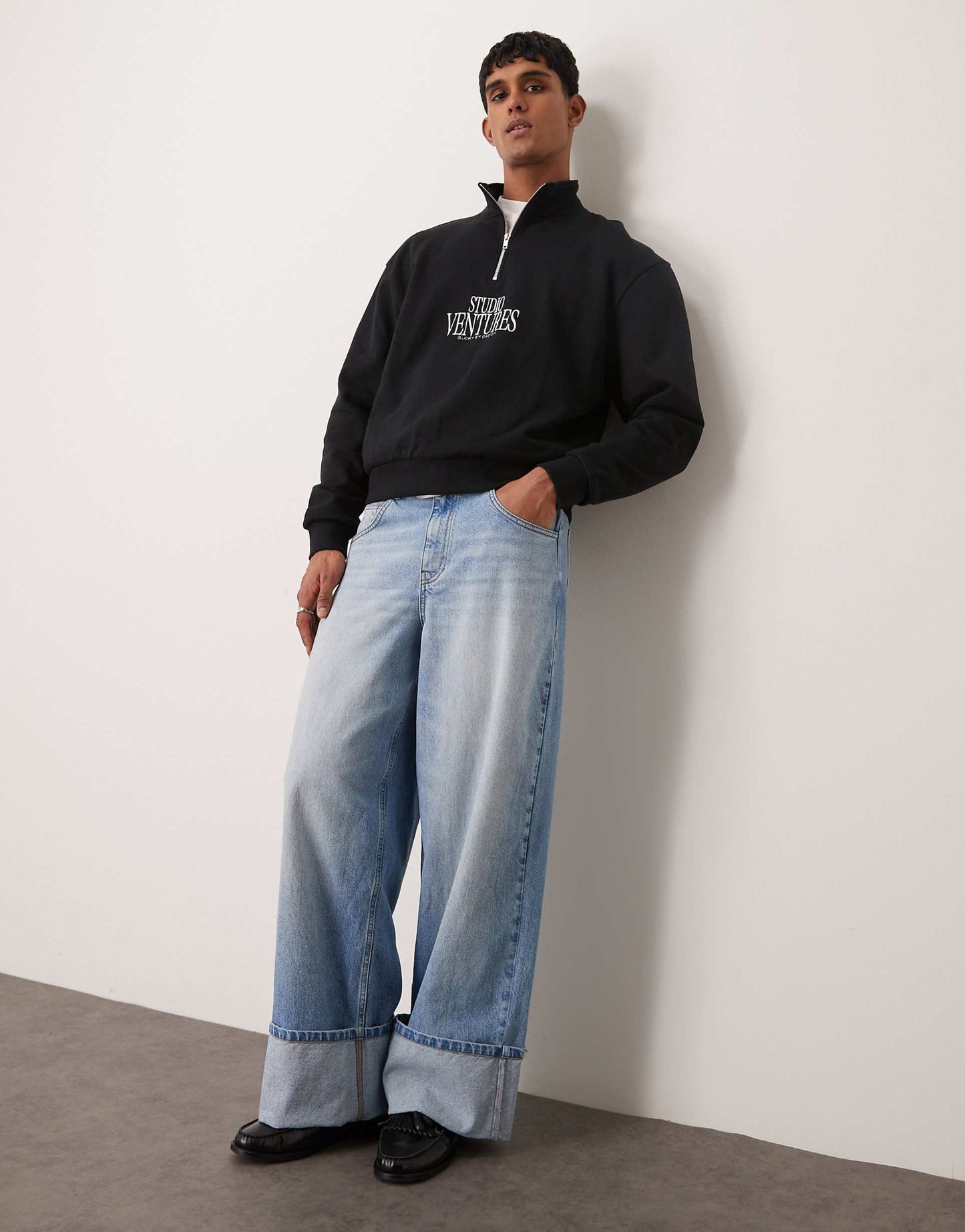 Boxy Oversized Funnel Neck Sweatshirt With Chest Print