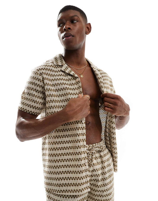 Crochet Short Sleeve Beach Shirt