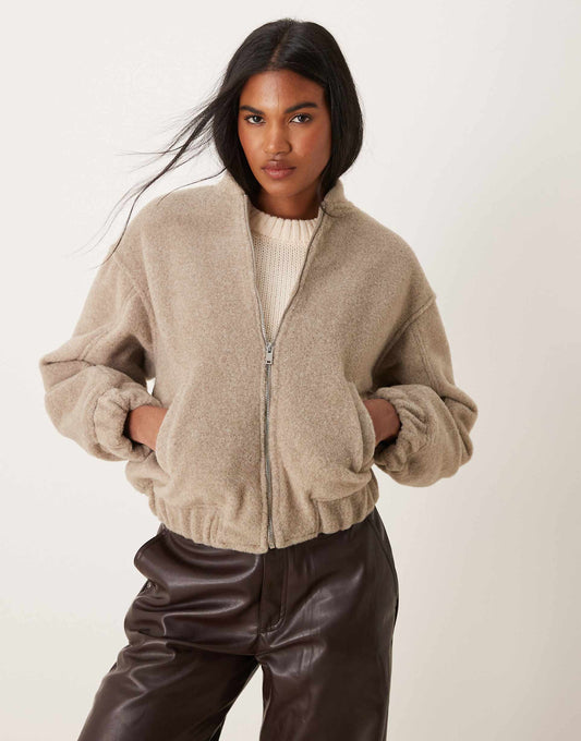 Textured Oversized Bomber Jacket