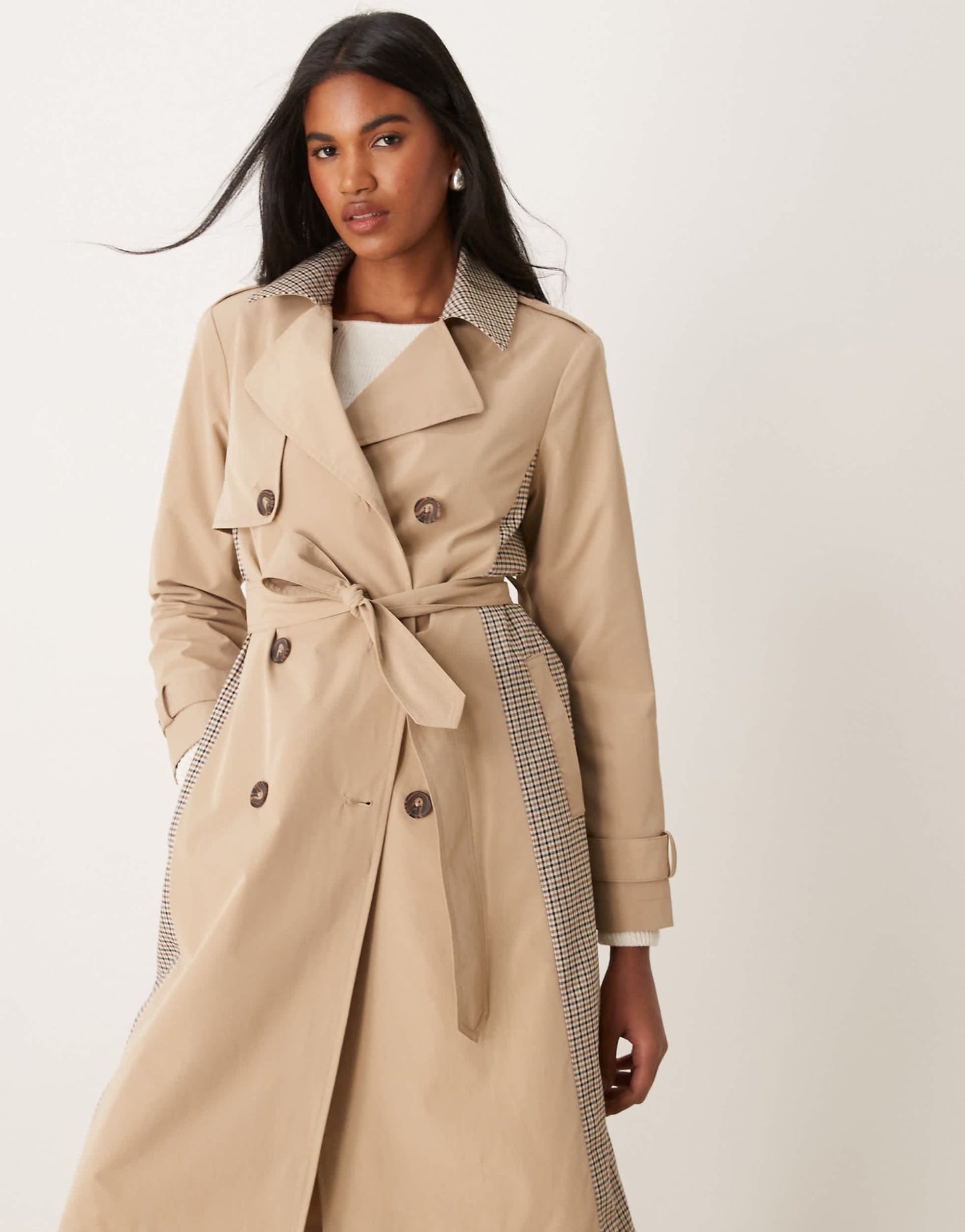 Check Mix Trench Coat