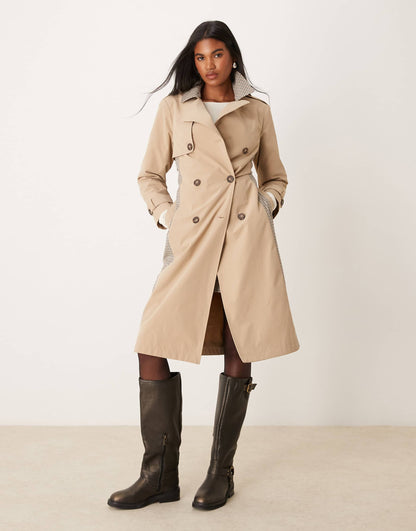 Check Mix Trench Coat