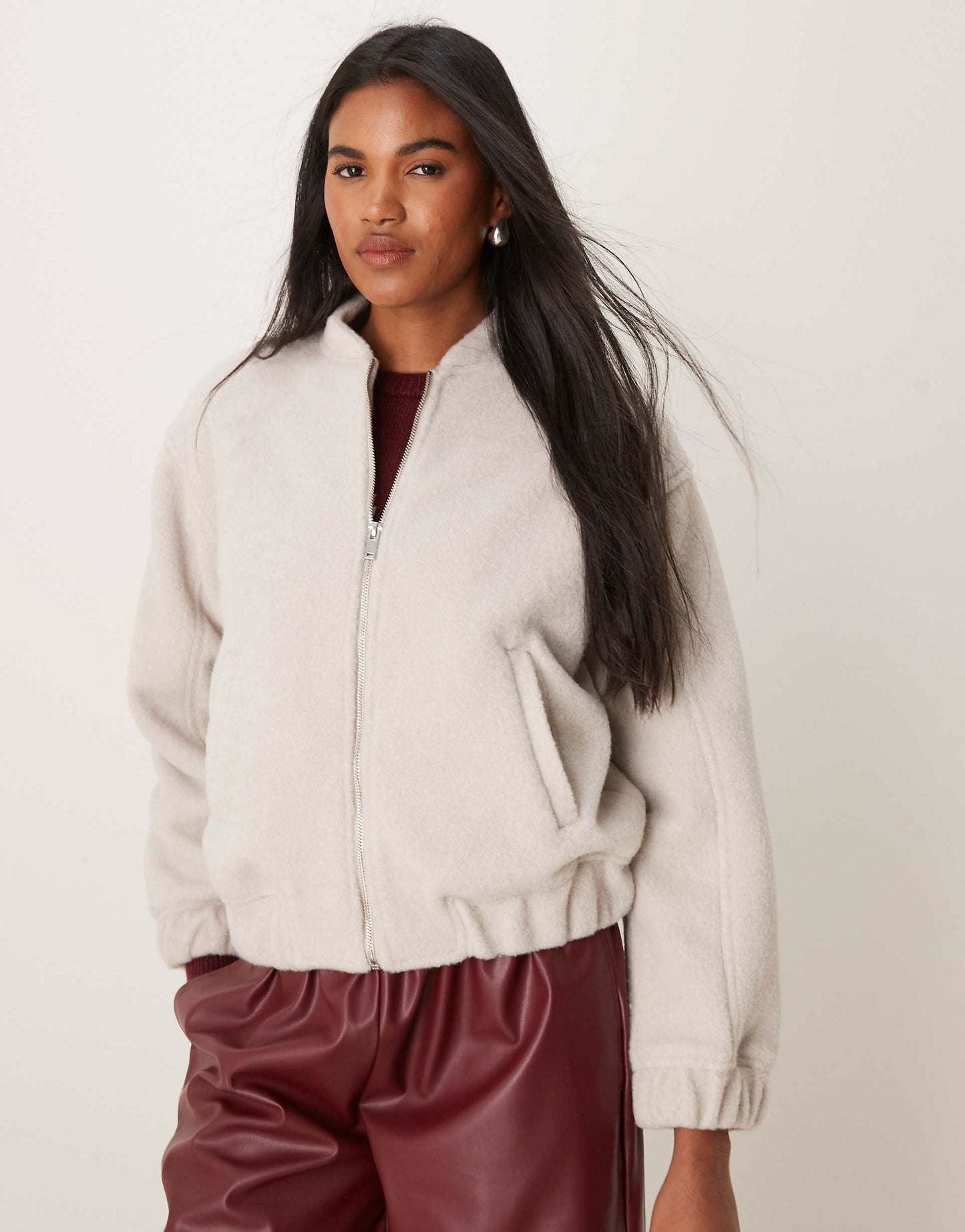 Textured Oversized Bomber Jacket