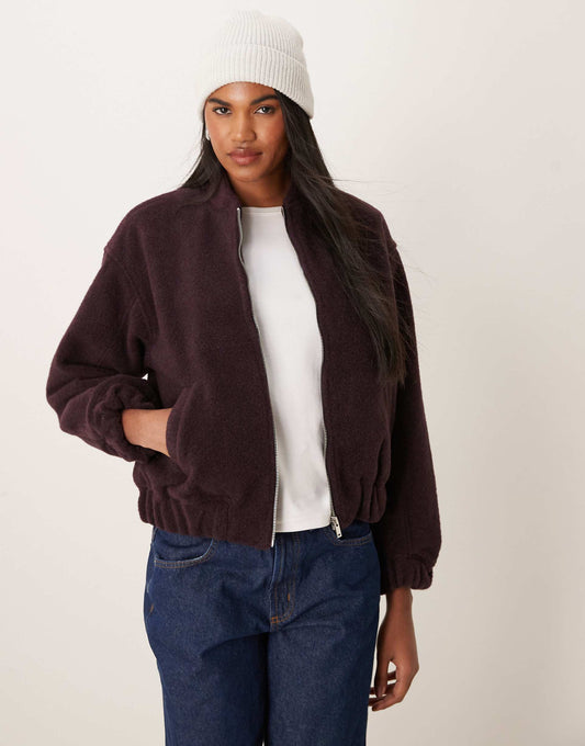 Textured Oversized Bomber Jacket
