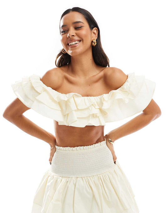 Bardot Ruffle Crop Top