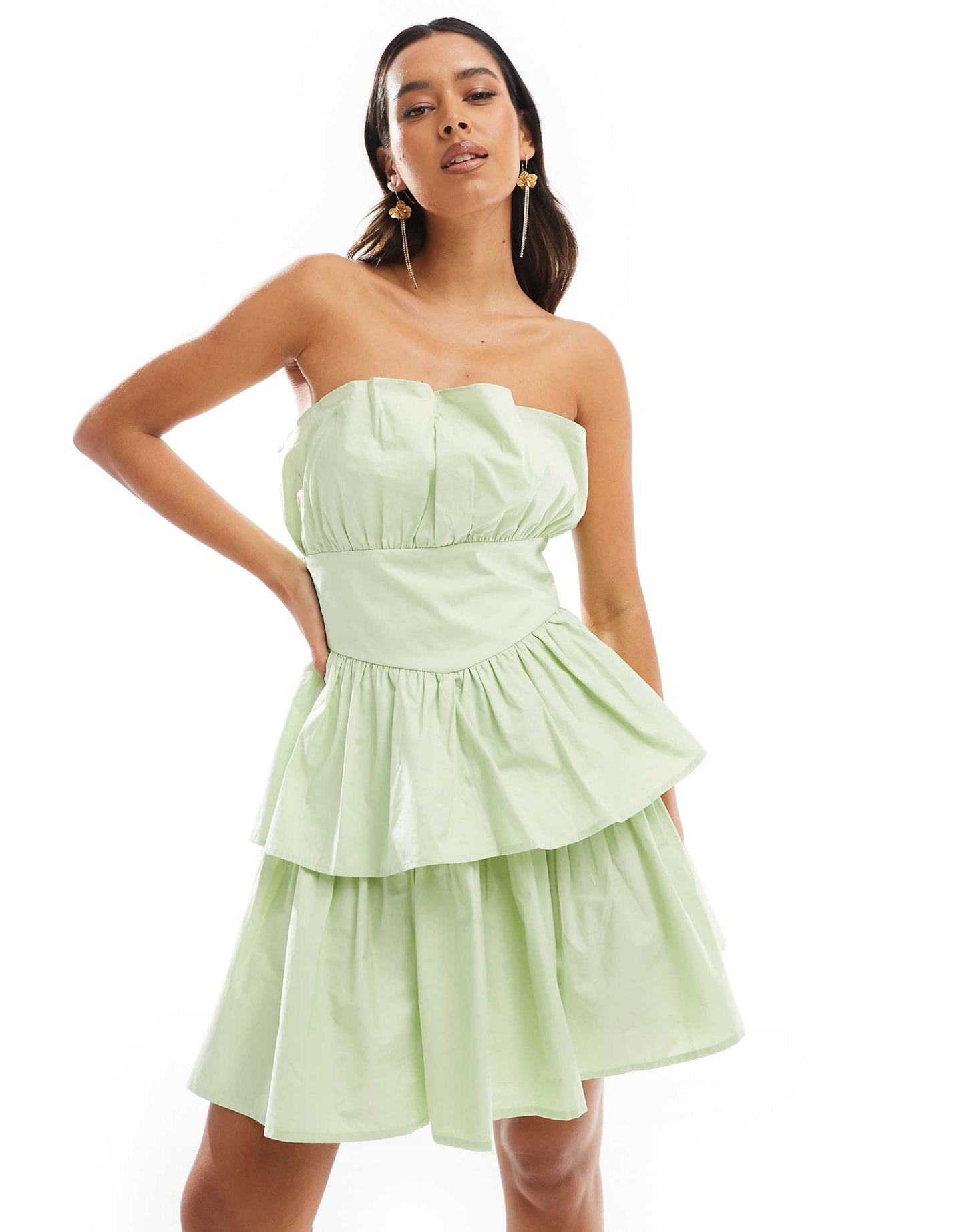 Bandeau Tiered Ruffle Mini Dress