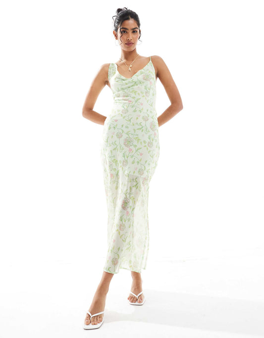Asymmetric Cowl-Neck Midi Dress