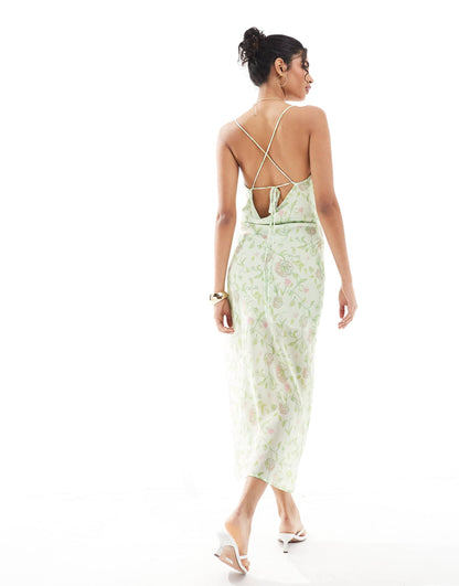 Asymmetric Cowl-Neck Midi Dress