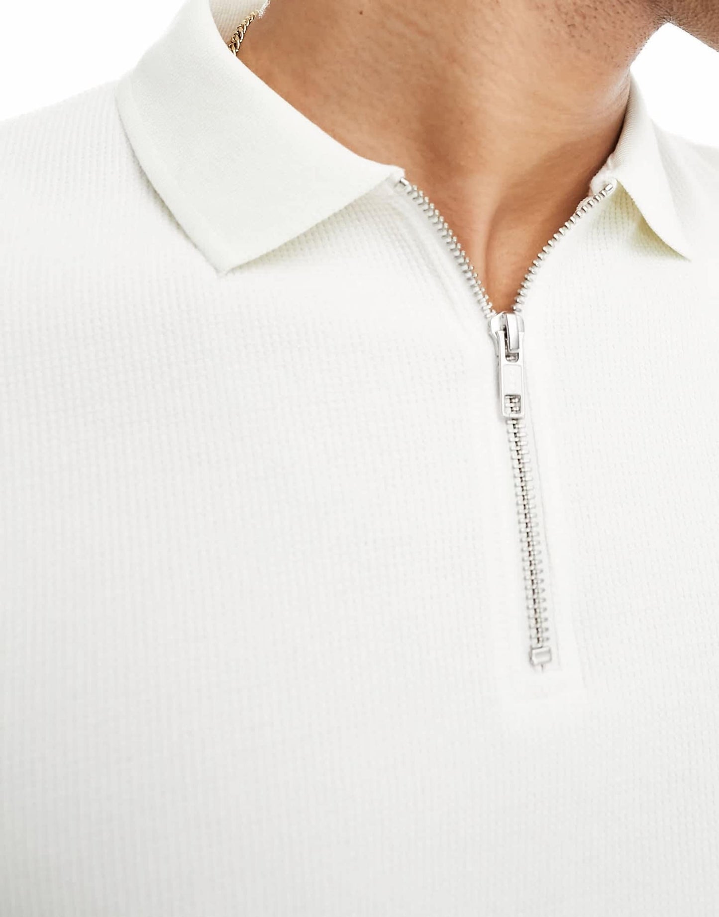 Long Sleeve Polo Shirt With Waffle Texture
