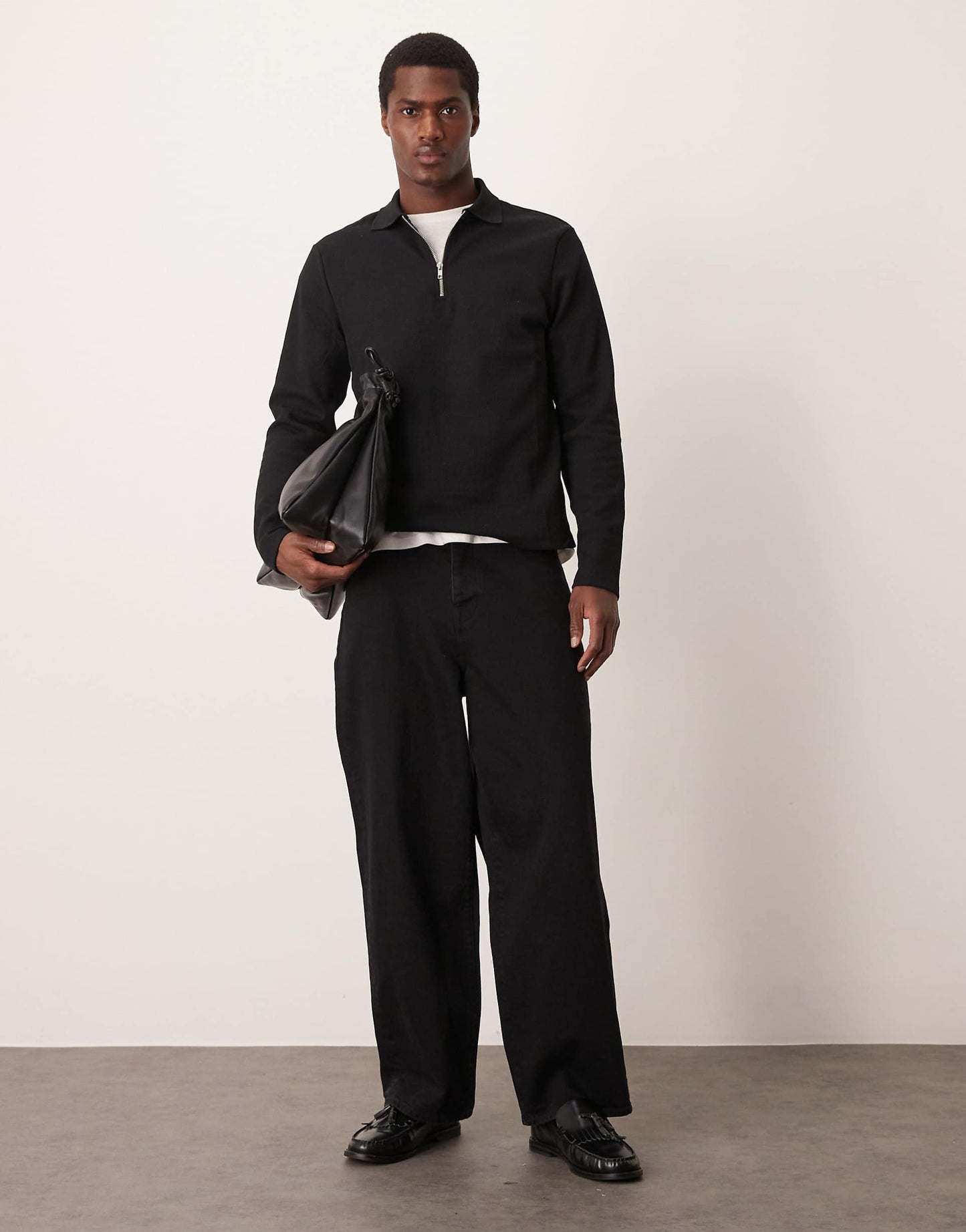 Long Sleeve Polo Shirt With Waffle Texture