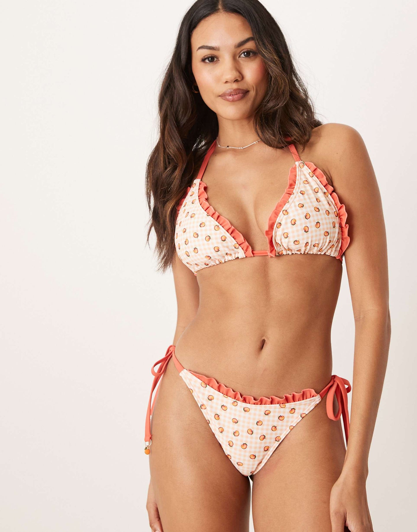 Fuller Bust Peach Gingham Tie Side Bikini Bottom