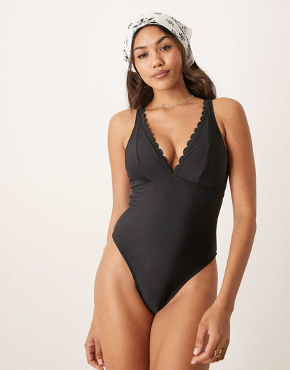 Fuller Bust Scallop Plunge Swimsuit