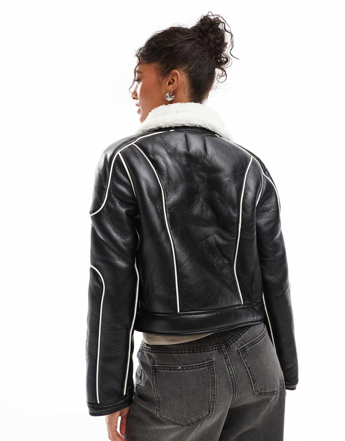 Double Faced Aviator Jacket With Fur Trim