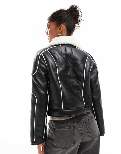 Double Faced Aviator Jacket With Fur Trim