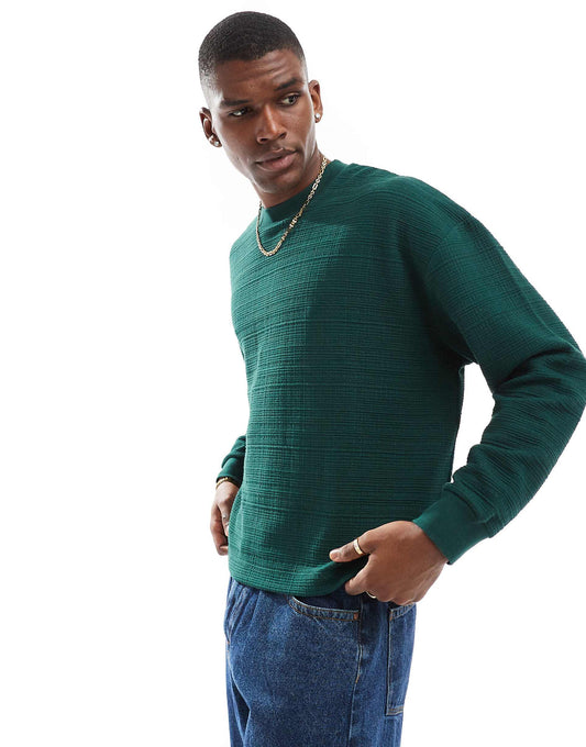 Oversized Boxy Long Sleeve Textured T-Shirt