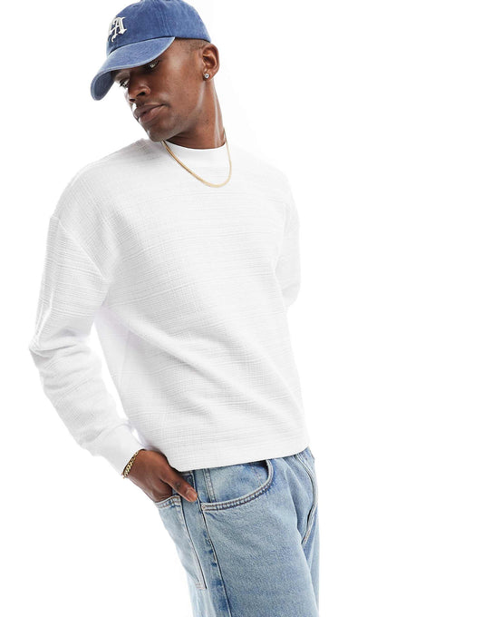 Oversized Boxy Long Sleeve Textured T-Shirt