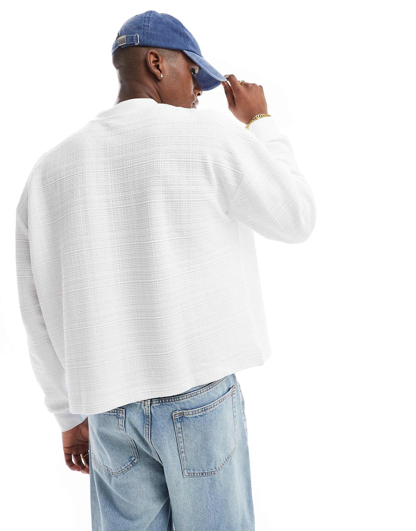 Oversized Boxy Long Sleeve Textured T-Shirt