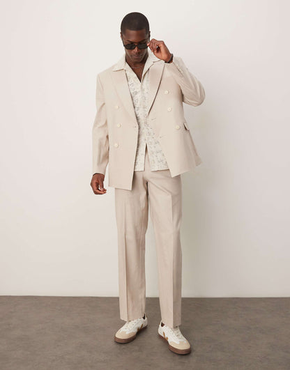 Double Breasted Regular Suit Jacket With Linen