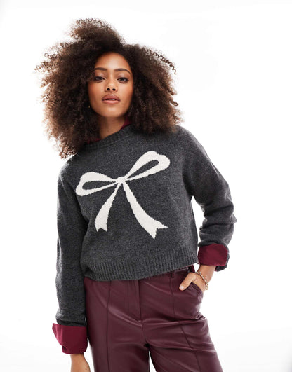 Knit Jumper With Bow Print