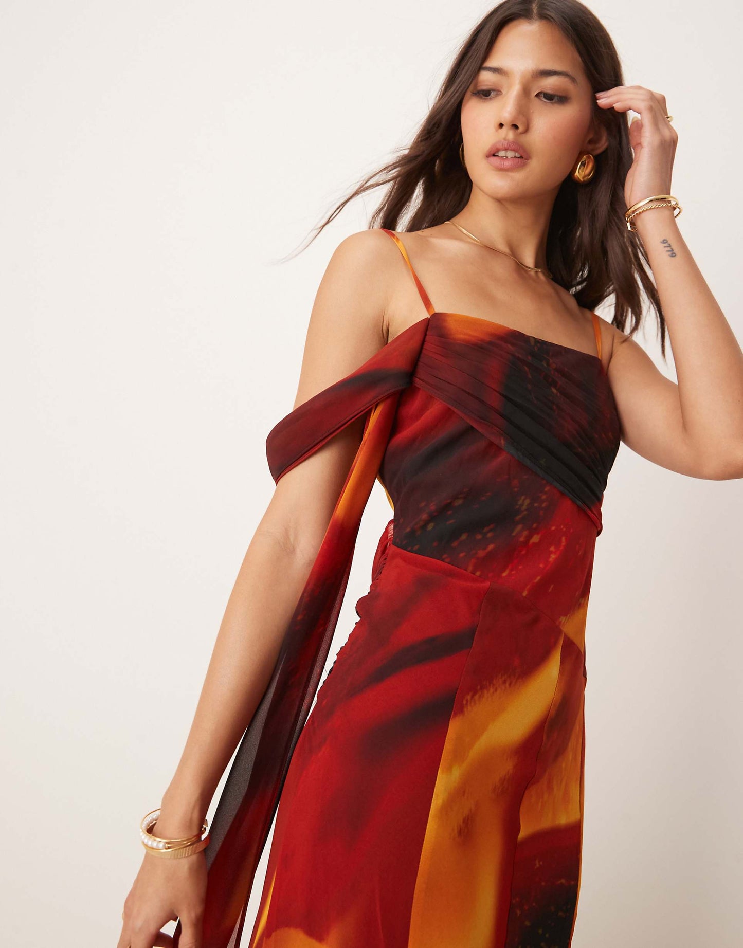 Drop Waist Tie Sleeve Maxi Dress