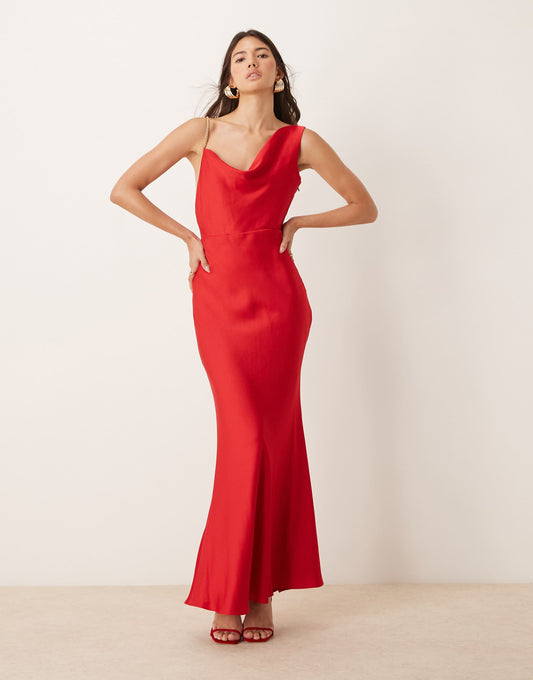 Drop Shoulder Satin Maxi Dress
