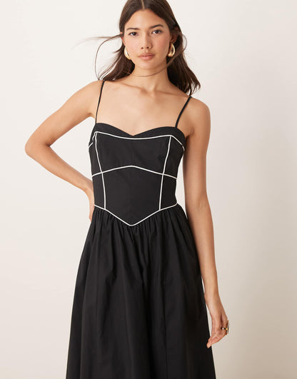 Contrast Stitch Drop Hem Maxi Dress