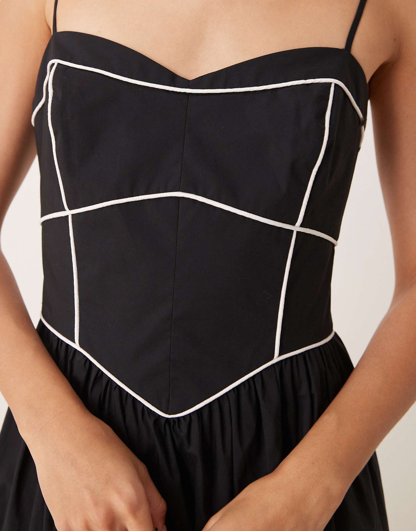 Contrast Stitch Drop Hem Maxi Dress