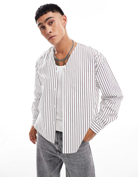 Oversized Long Sleeve Shirt With Baseball Neck
