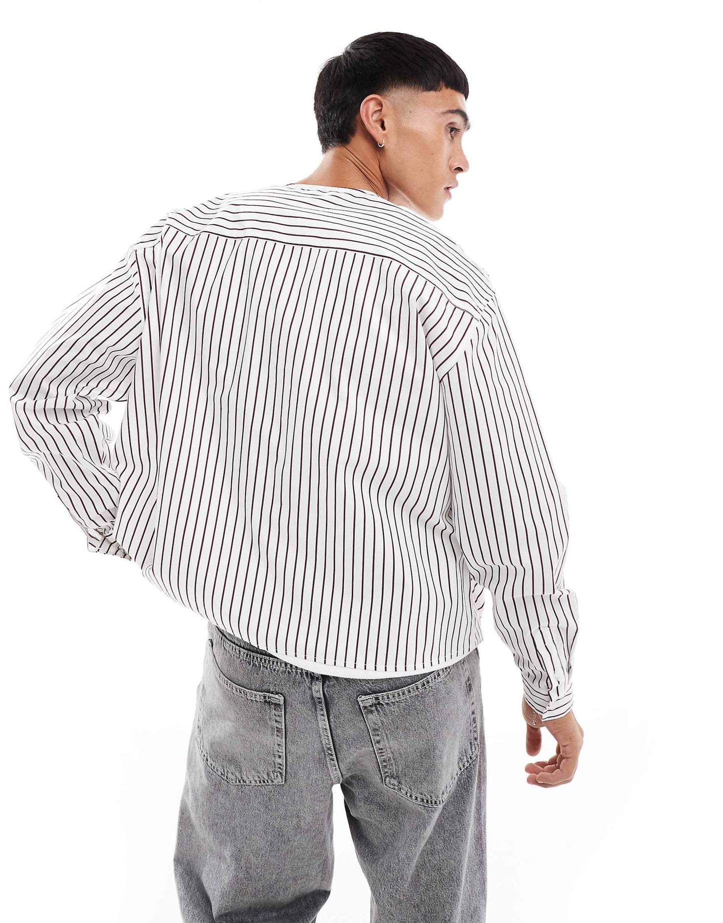 Oversized Long Sleeve Shirt With Baseball Neck