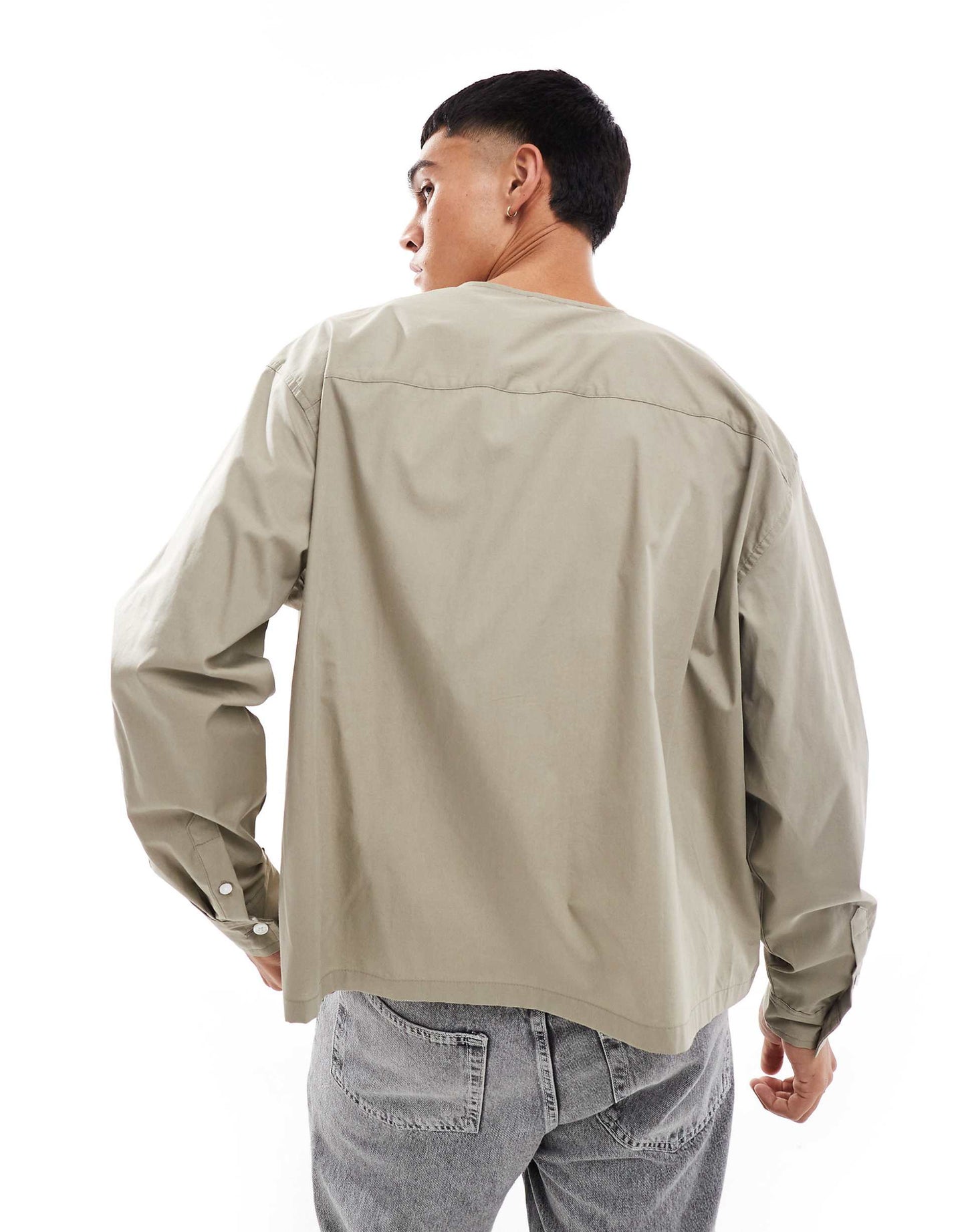 Oversized Boxy Shirt With Baseball Collar