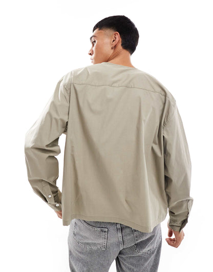 Oversized Boxy Shirt With Baseball Collar