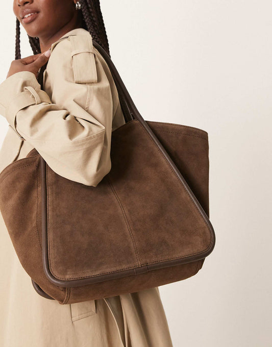 Suede Winged Tubular Tote Bag