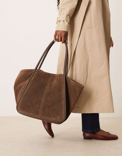 Suede Winged Tubular Tote Bag