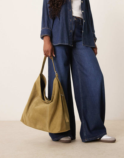 Suede Slouch Buckle Tote Bag