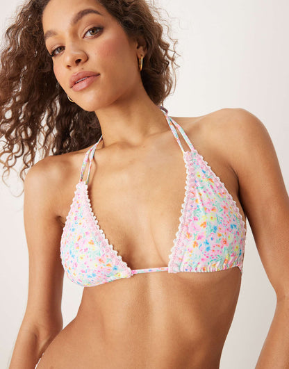 Moonflower Crochet Halter Triangle Bikini Top