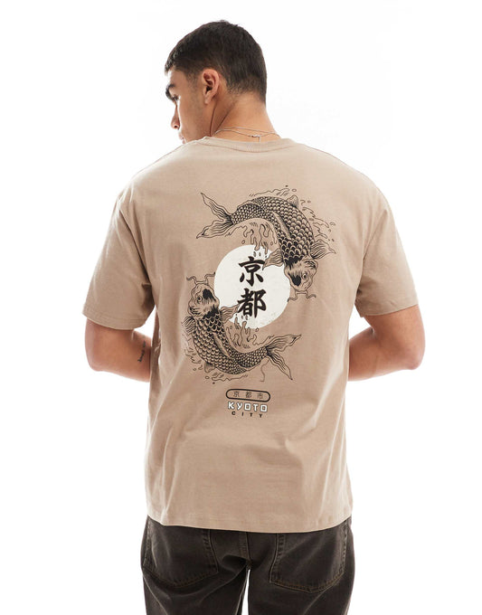 Oversized T-Shirt With Japanese Carp Print