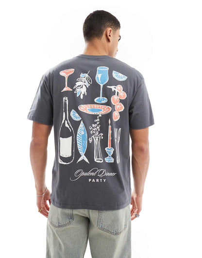 Oversized T-Shirt With Dinner Party Print