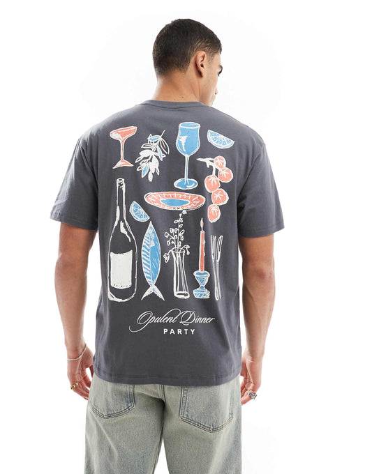 Oversized T-Shirt With Dinner Party Print