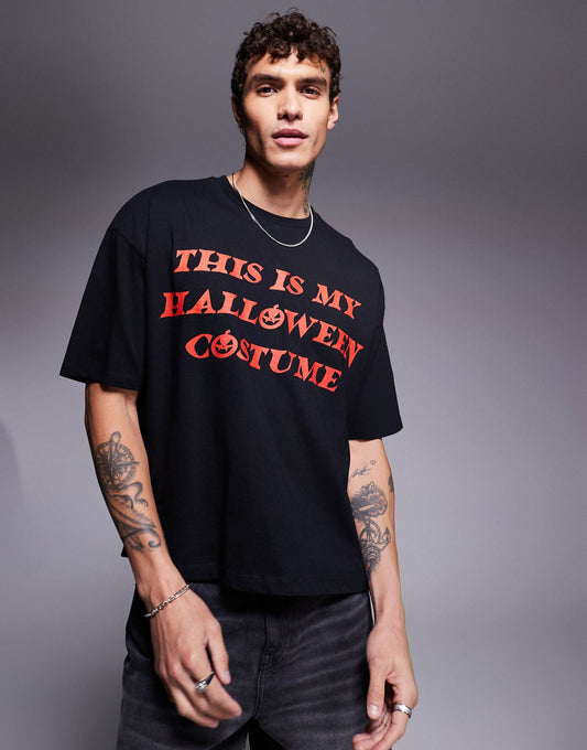 Boxy Oversized T-Shirt With Halloween Text Print