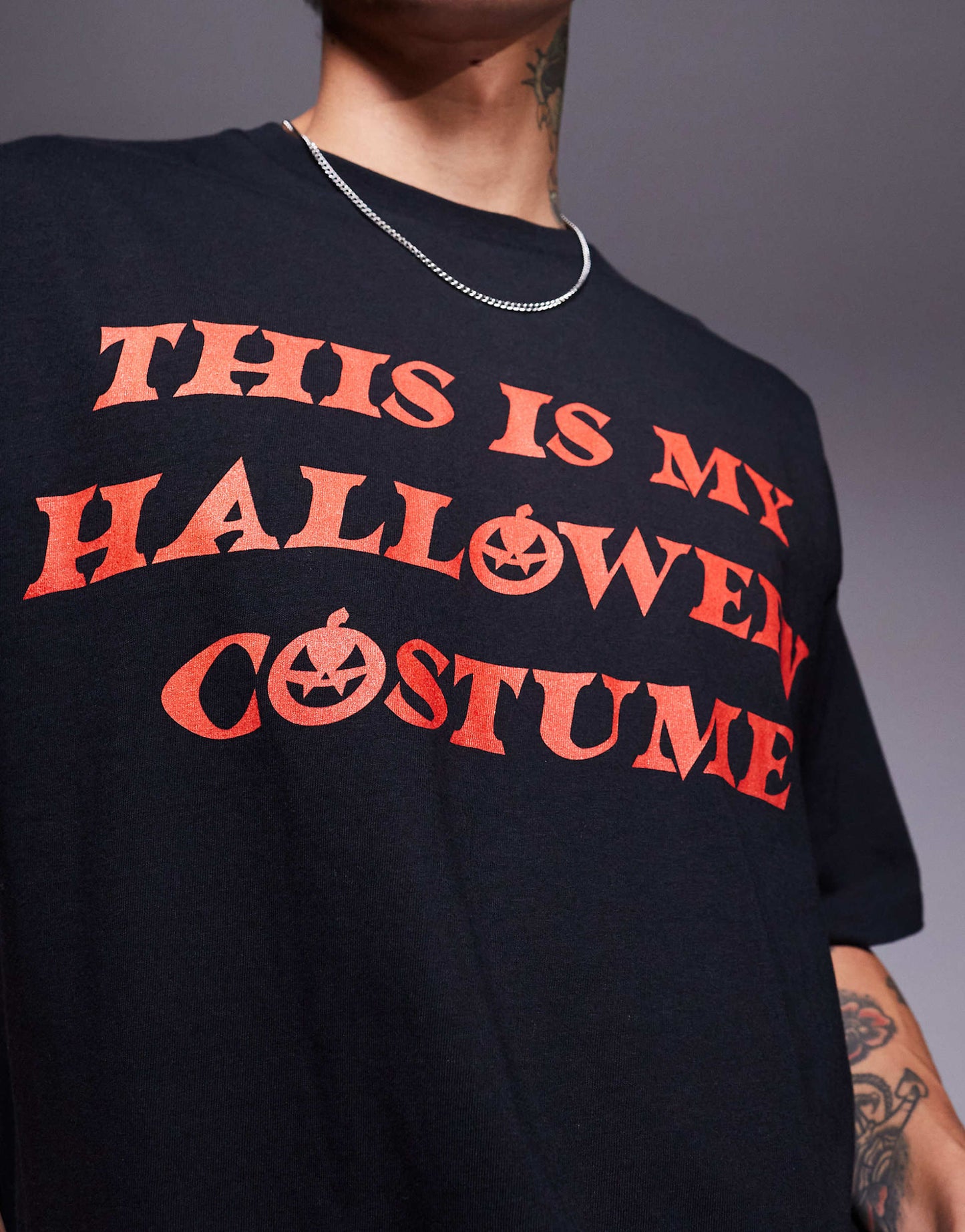 Boxy Oversized T-Shirt With Halloween Text Print