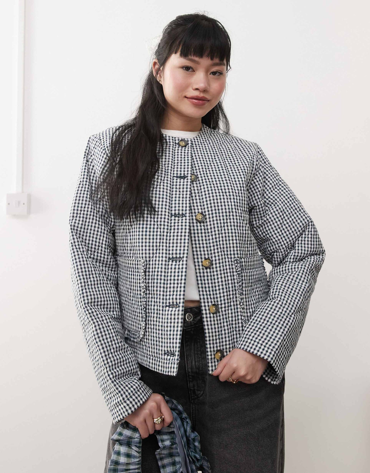 Mono Check Quilted Bed Jacket