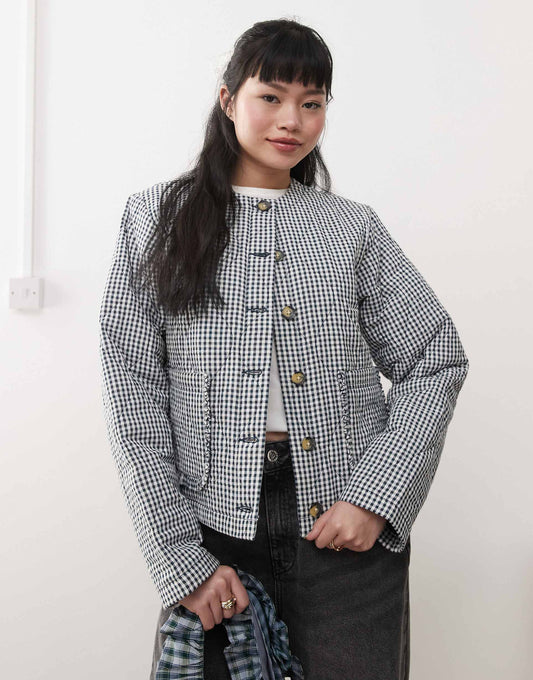 Mono Check Quilted Bed Jacket