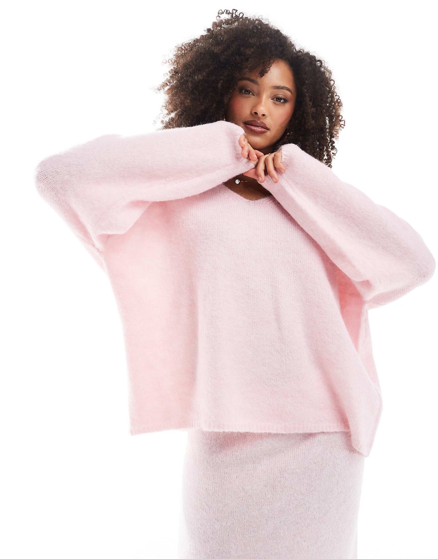 Fluffy Oversized V Neck Jumper Co-Ord