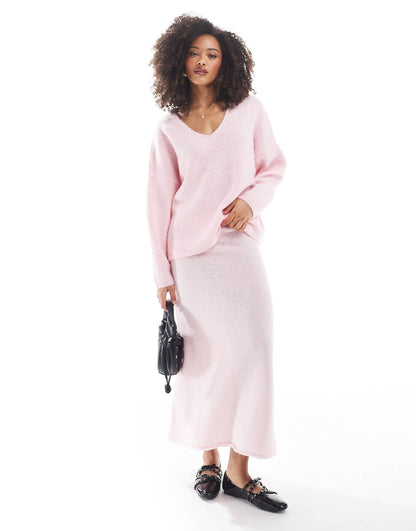 Fluffy Oversized V Neck Jumper Co-Ord
